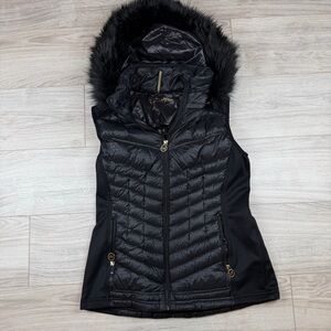 Michael Kors Black Quilted Vest with Faux Fur Hood